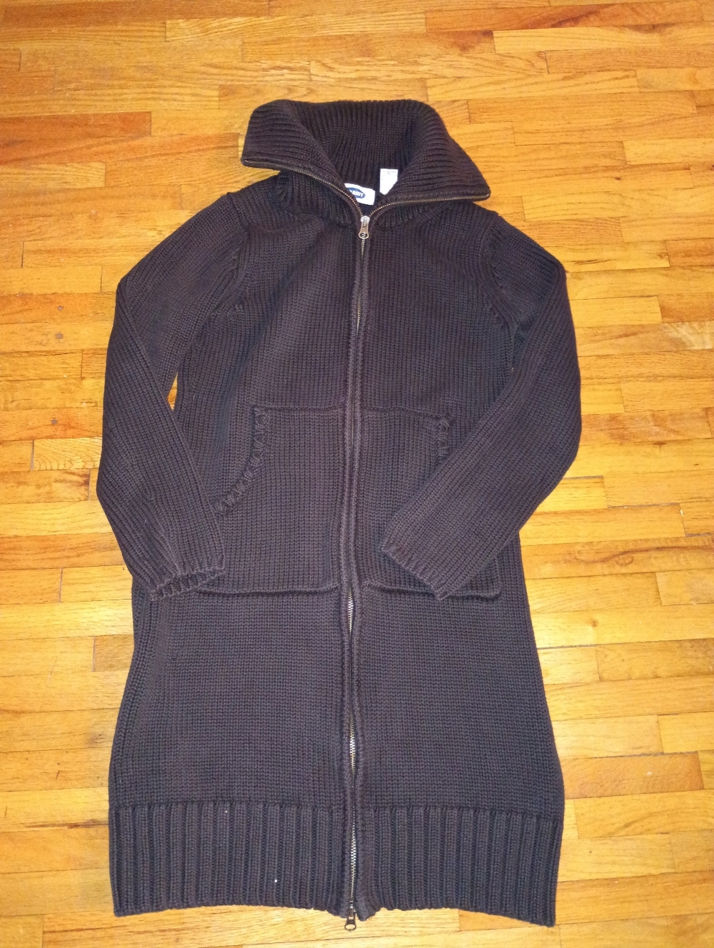 Old Navy Long Zip-Up Knit Sweater Coatigan in Dark Brown